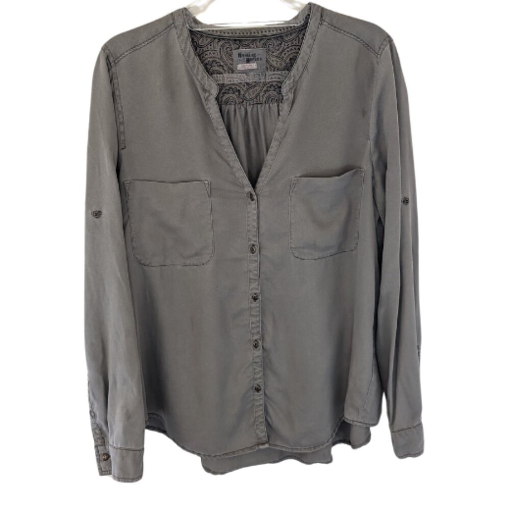 Anthropologie Holding Horses Button Down Roll-tab Long Sleeves Olive Green Top L